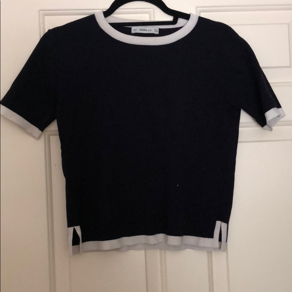 Zara Knit Navy and White Classic Top